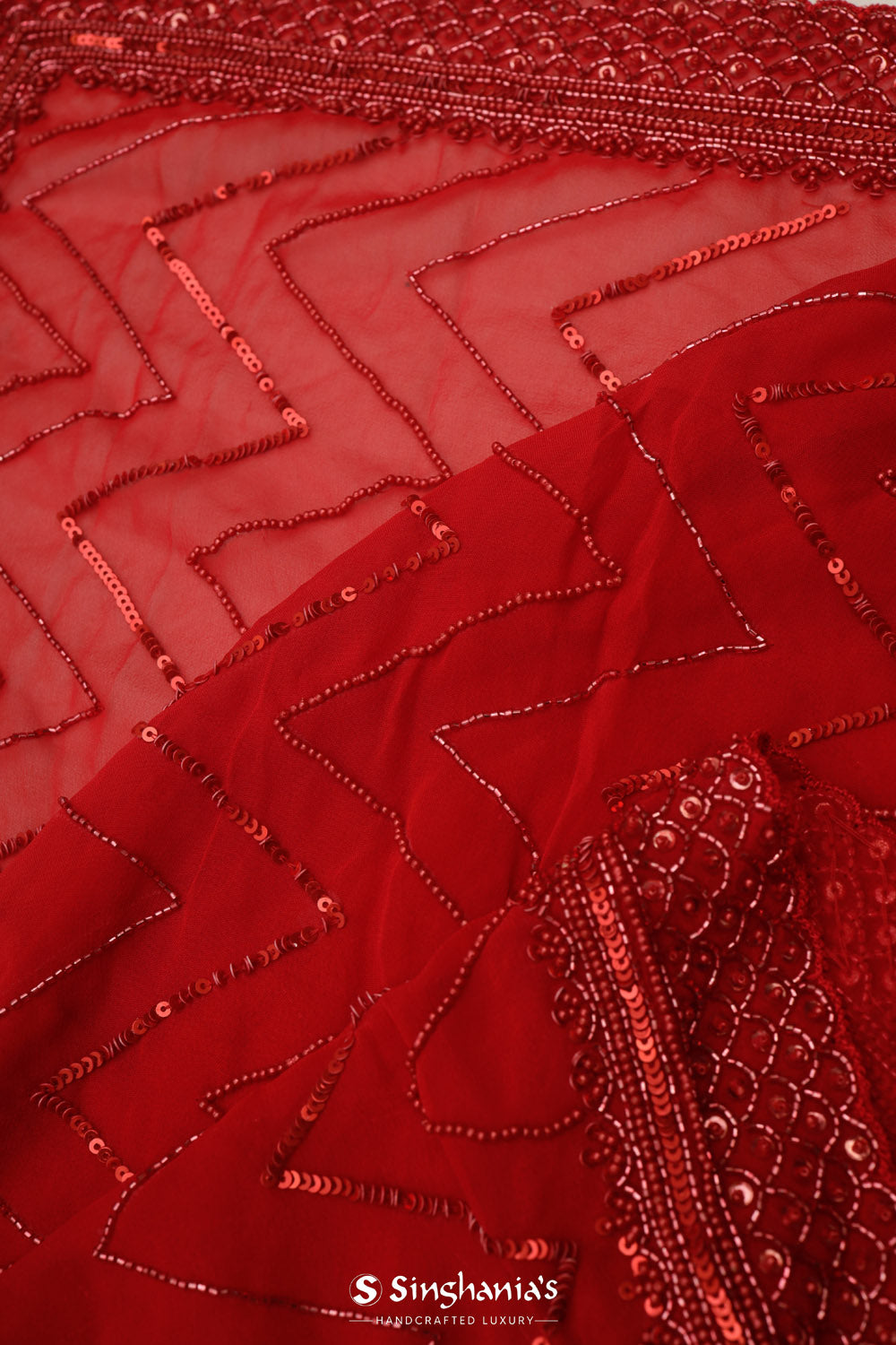 Raspberry Red Tissue Organza Embroidery Saree