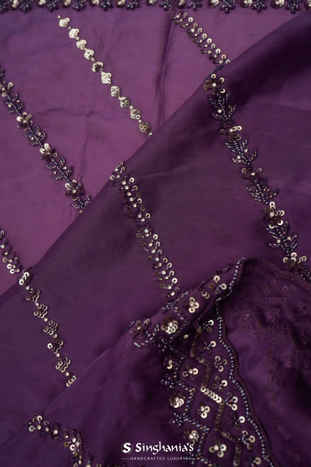 Eminence Purple Tissue Organza Saree With Hand Embroidery