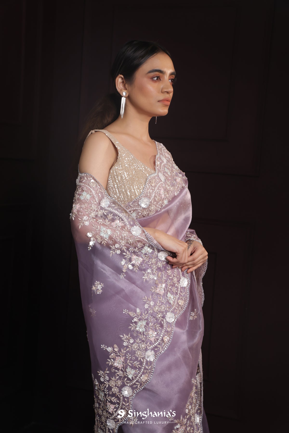 Heather Purple Designer Tissue Organza Saree