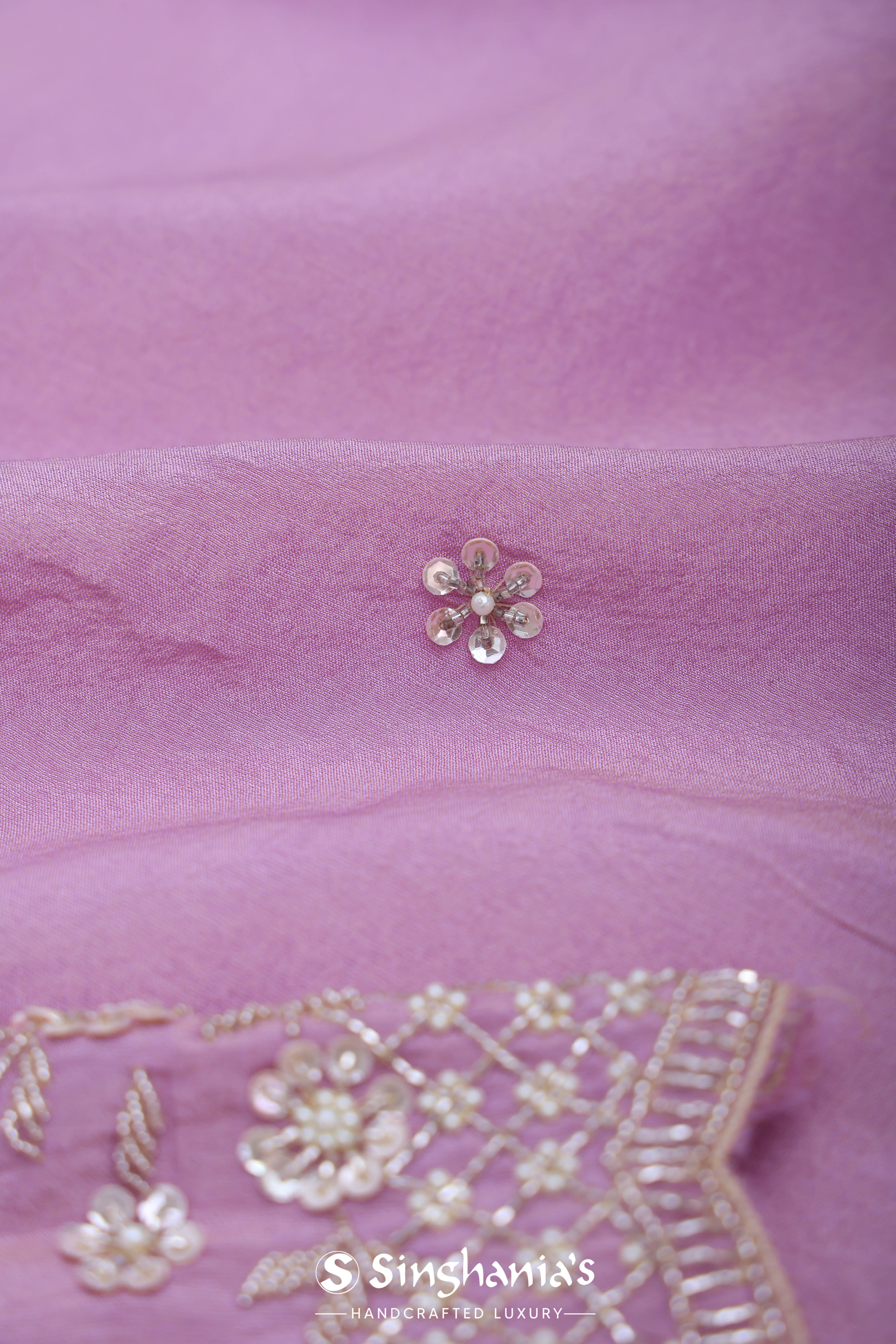 Plum Purple Tissue Saree With Hand Embroidery