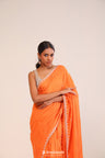 Bright Orange Matka Silk Handcrafted Saree