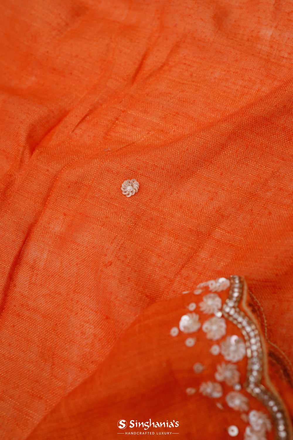 Bright Orange Matka Silk Handcrafted Saree