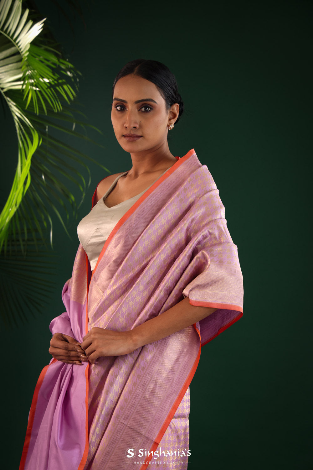 Mauve Purple Banarasi Silk Saree With Abstract Zari Weaving