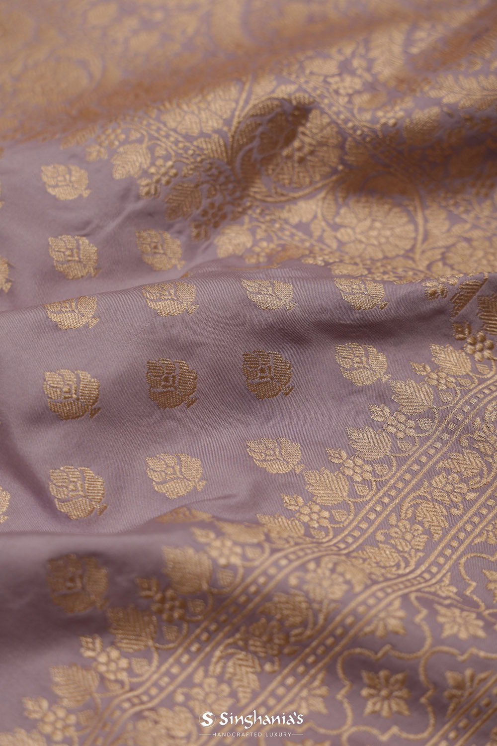 Mountbatten Pink Banarasi Silk Saree With Zari Butti