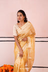 Pastel Gold Tissue Banarasi Saree With Zari Buttis