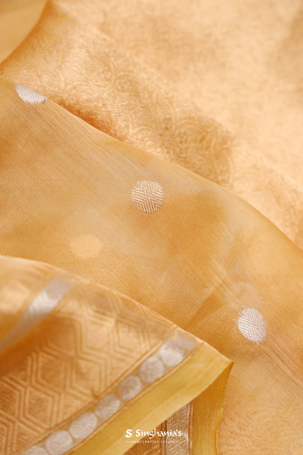 Pastel Gold Tissue Banarasi Saree With Zari Buttis