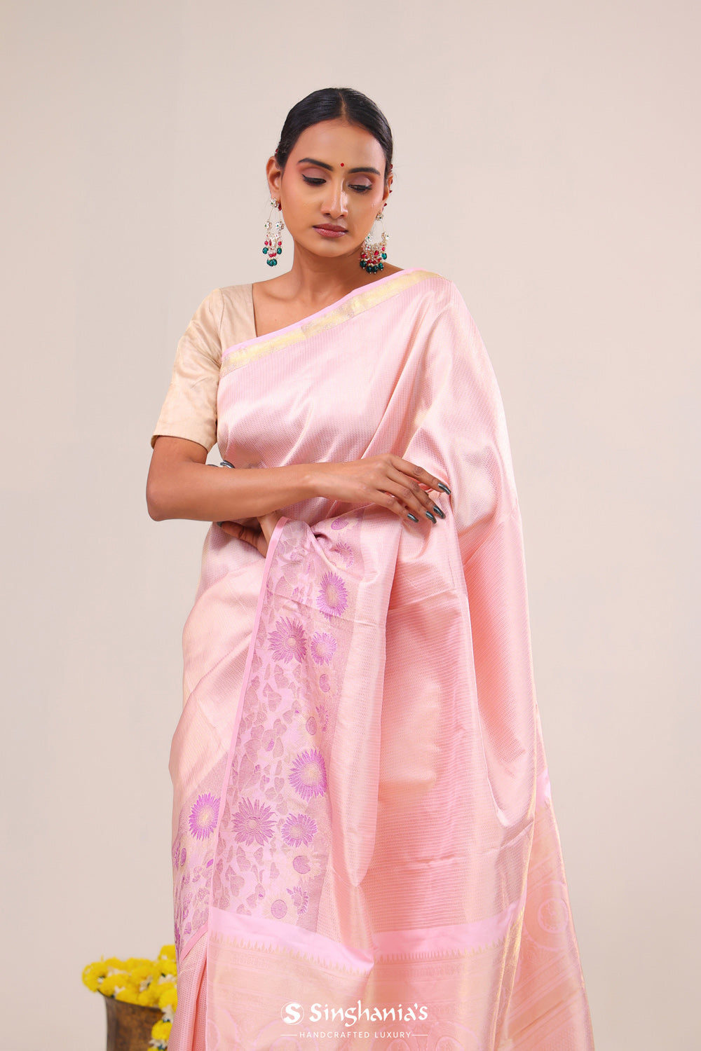 Pale Pink Kanjivaram Silk Saree