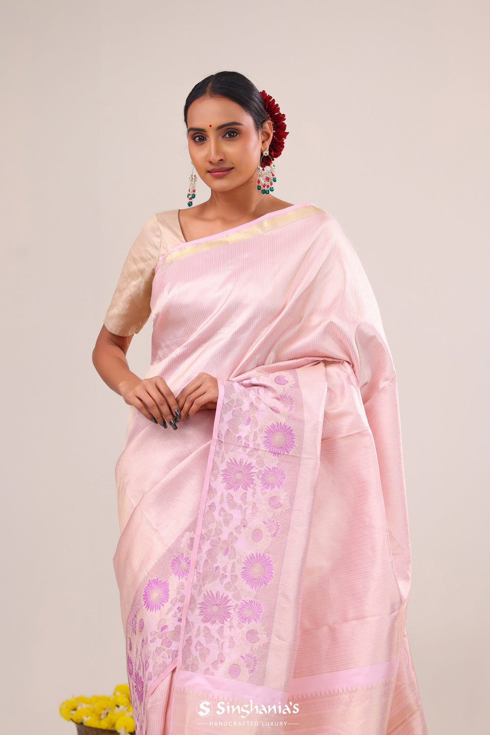 Pale Pink Kanjivaram Silk Saree