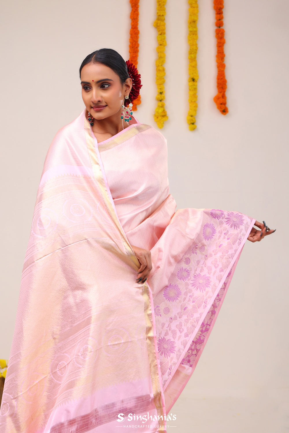 Pale Pink Kanjivaram Silk Saree