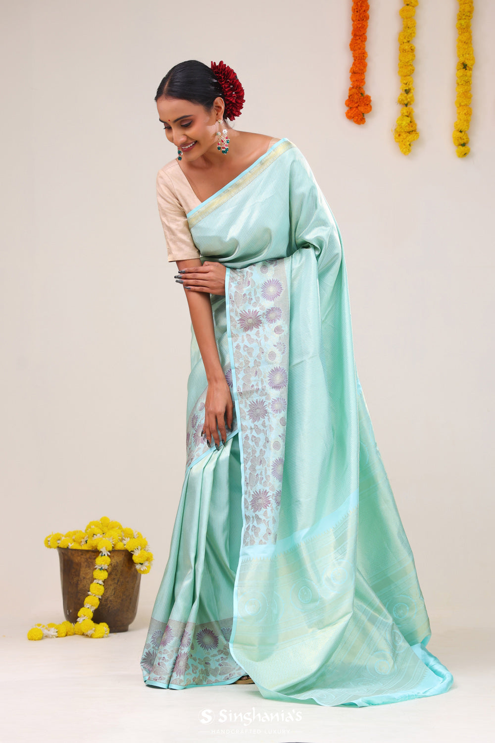 Light Turquoise Kanjivaram Silk Saree