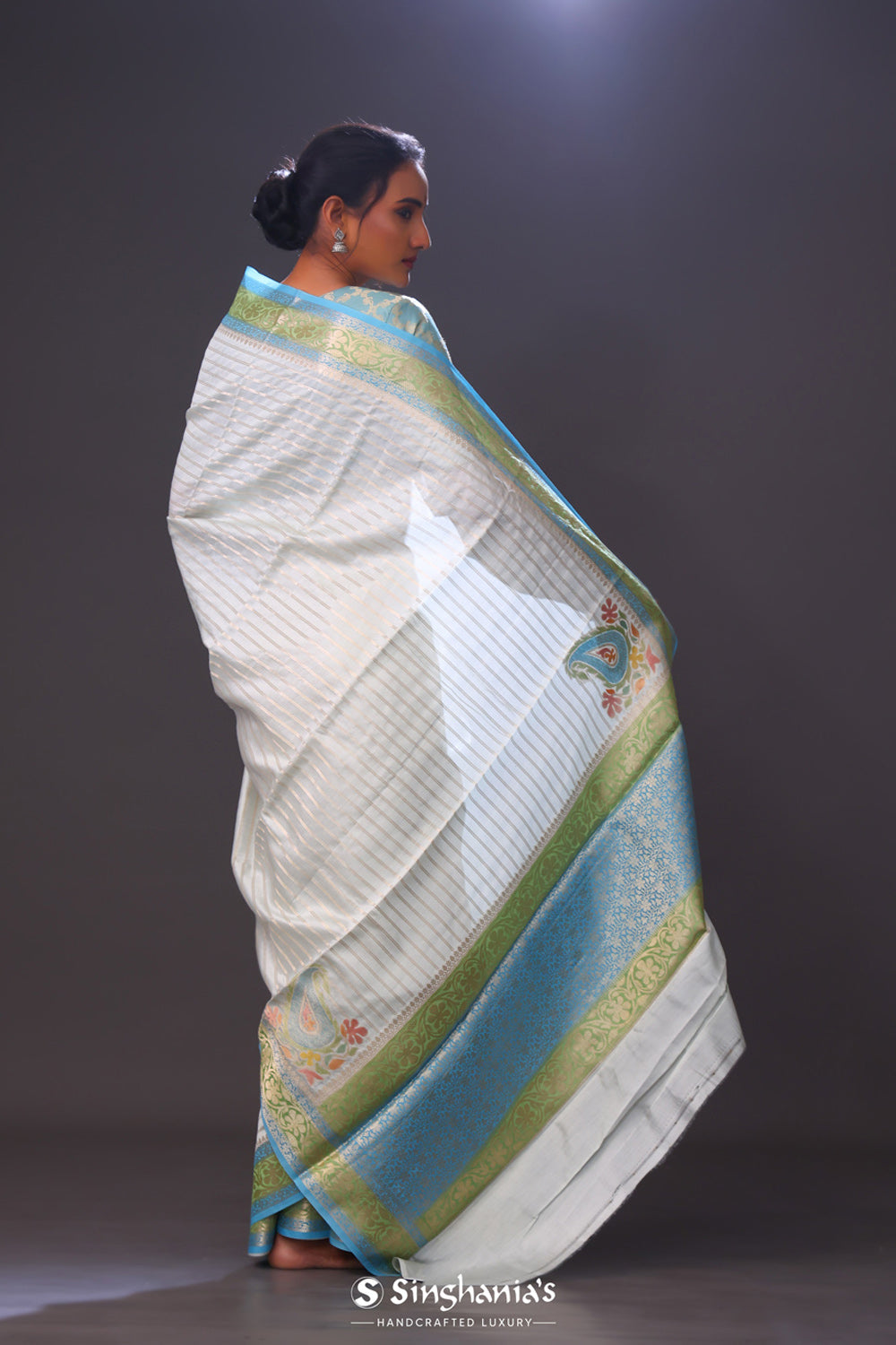 Light Blue-Green Chiniya Banarasi Silk Saree