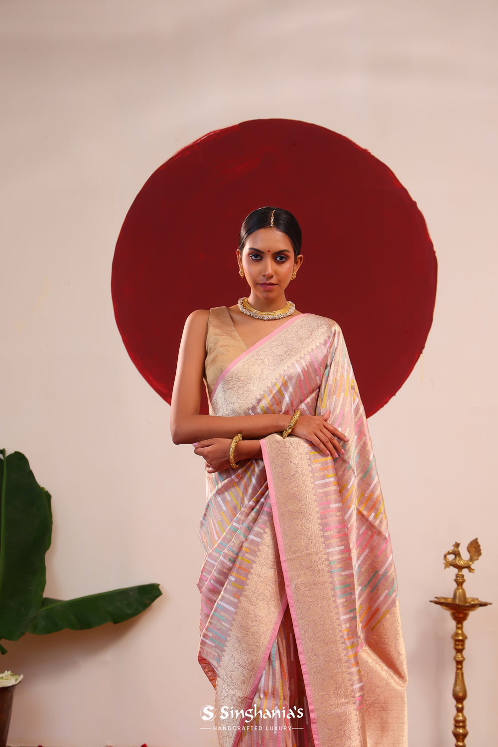 Pale Purple Meenakari Tissue Banarasi Saree