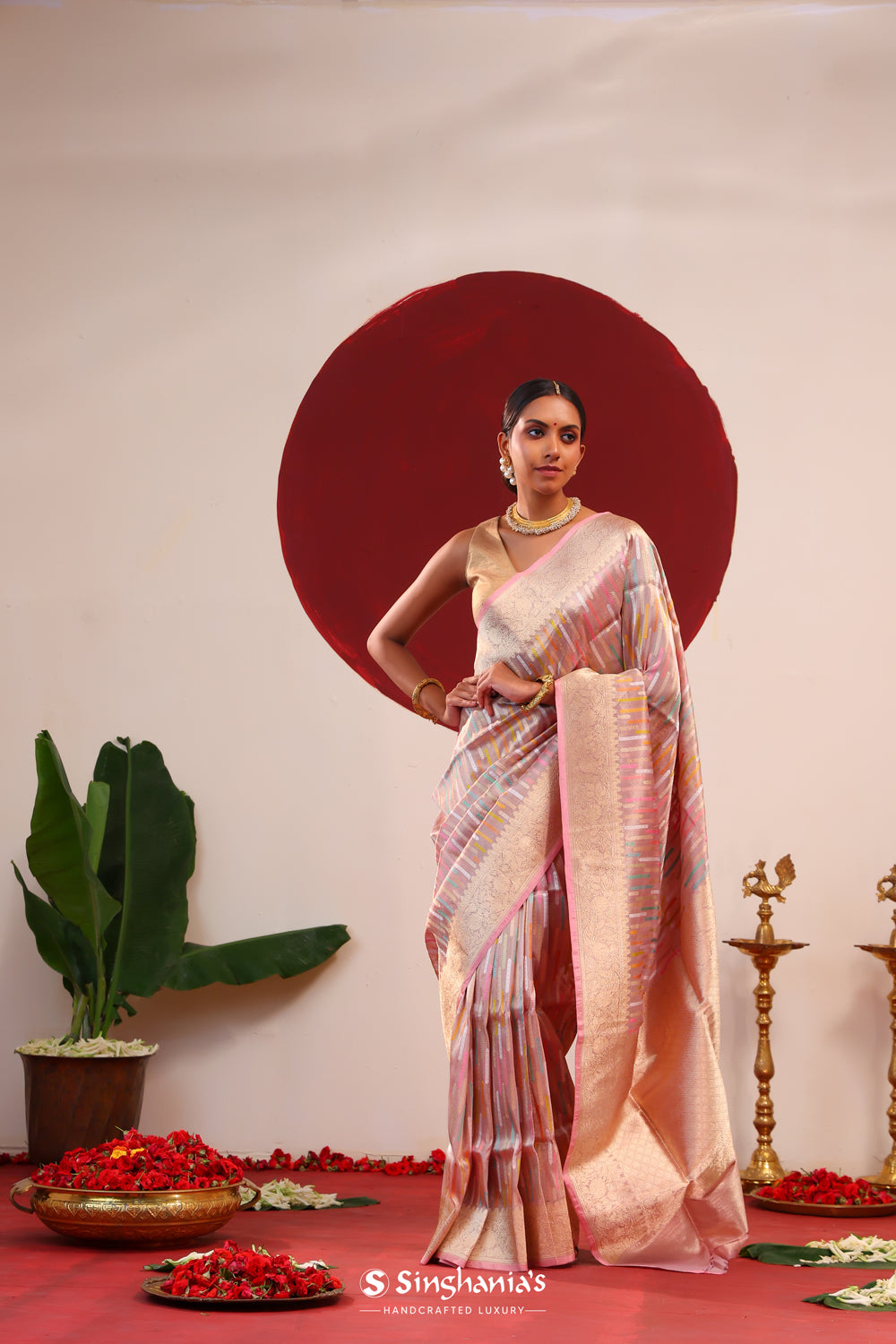 Pale Purple Meenakari Tissue Banarasi Saree