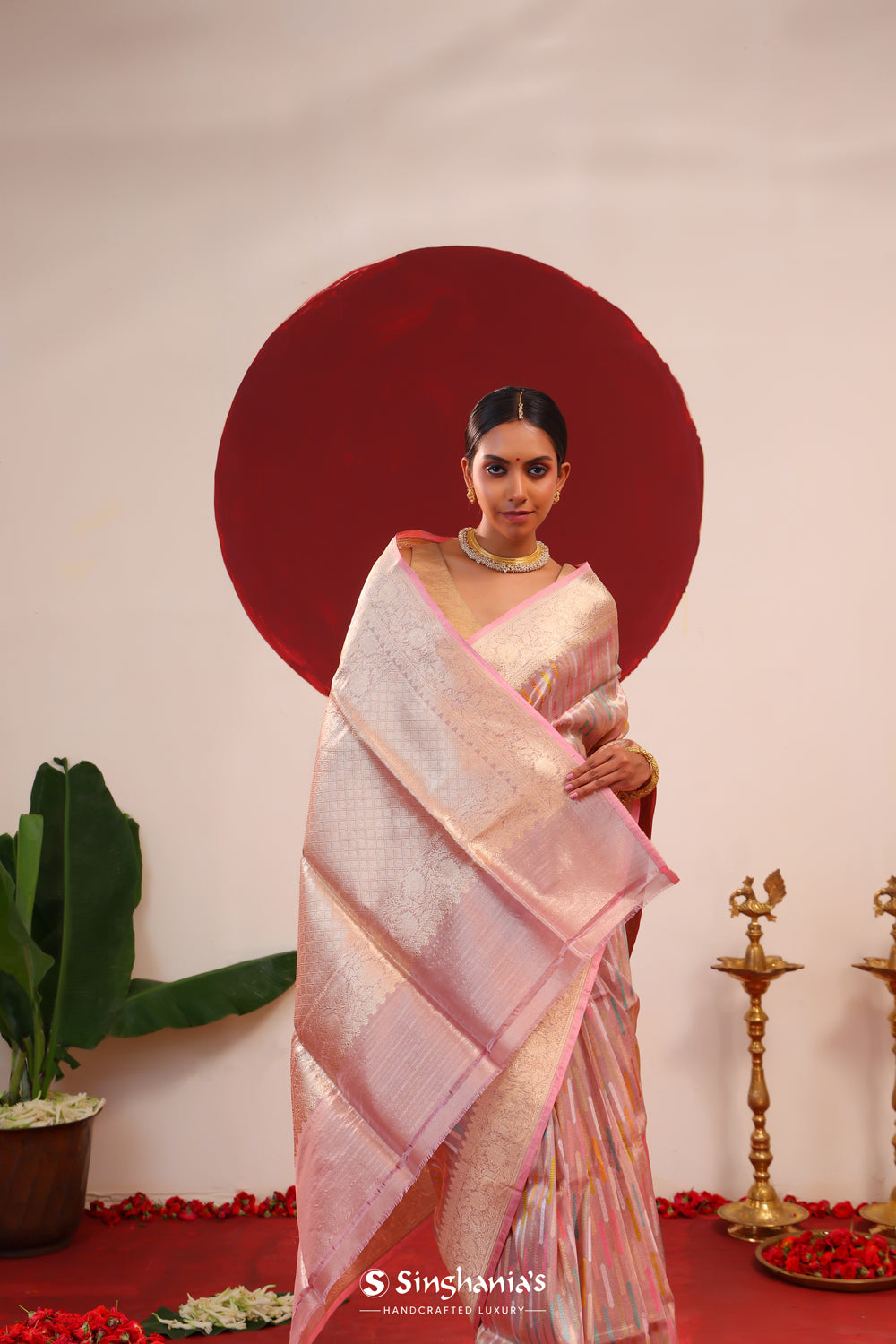 Pale Purple Meenakari Tissue Banarasi Saree