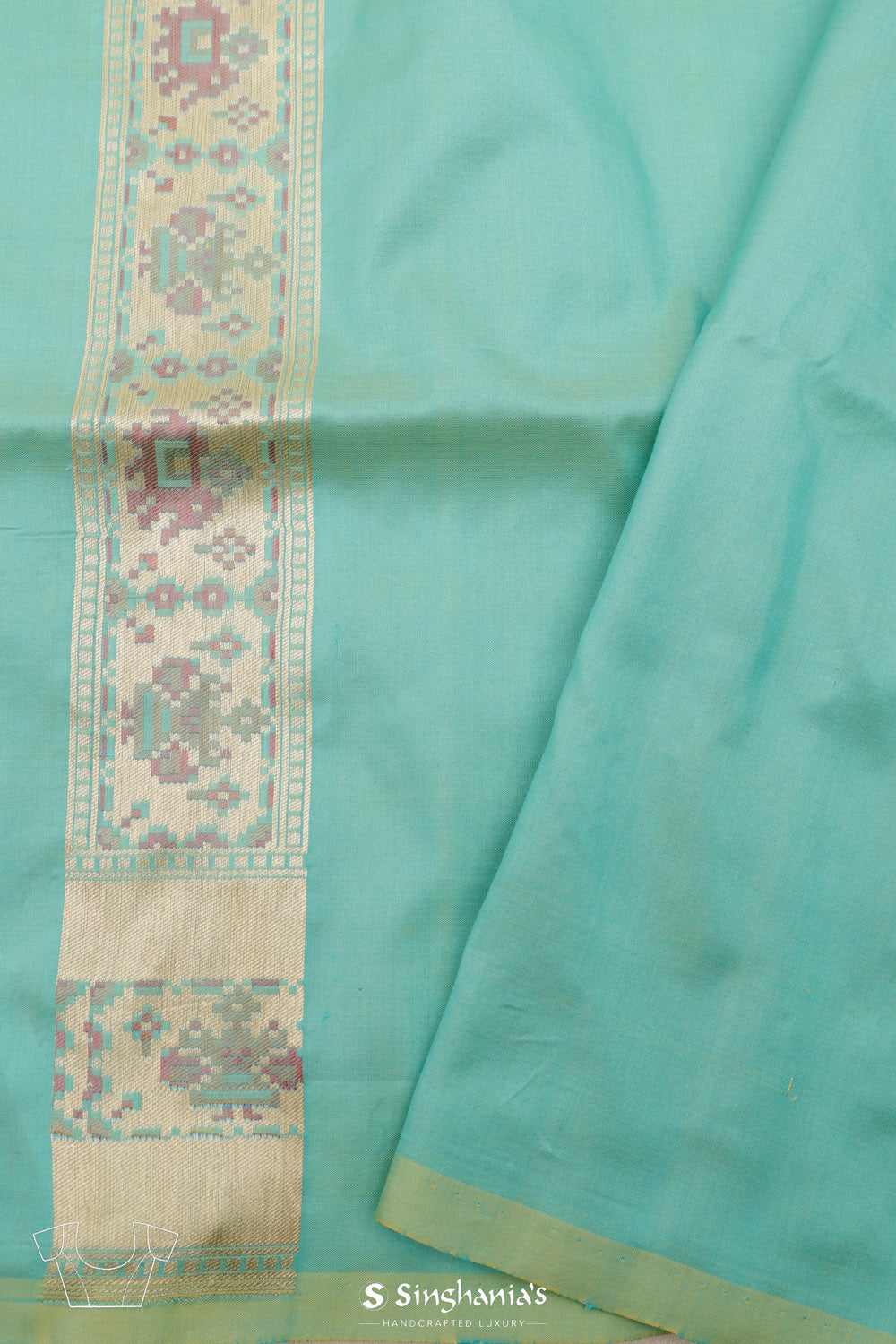 Tiffany Blue Banarasi Silk Saree With Pastel Ikat Patterns