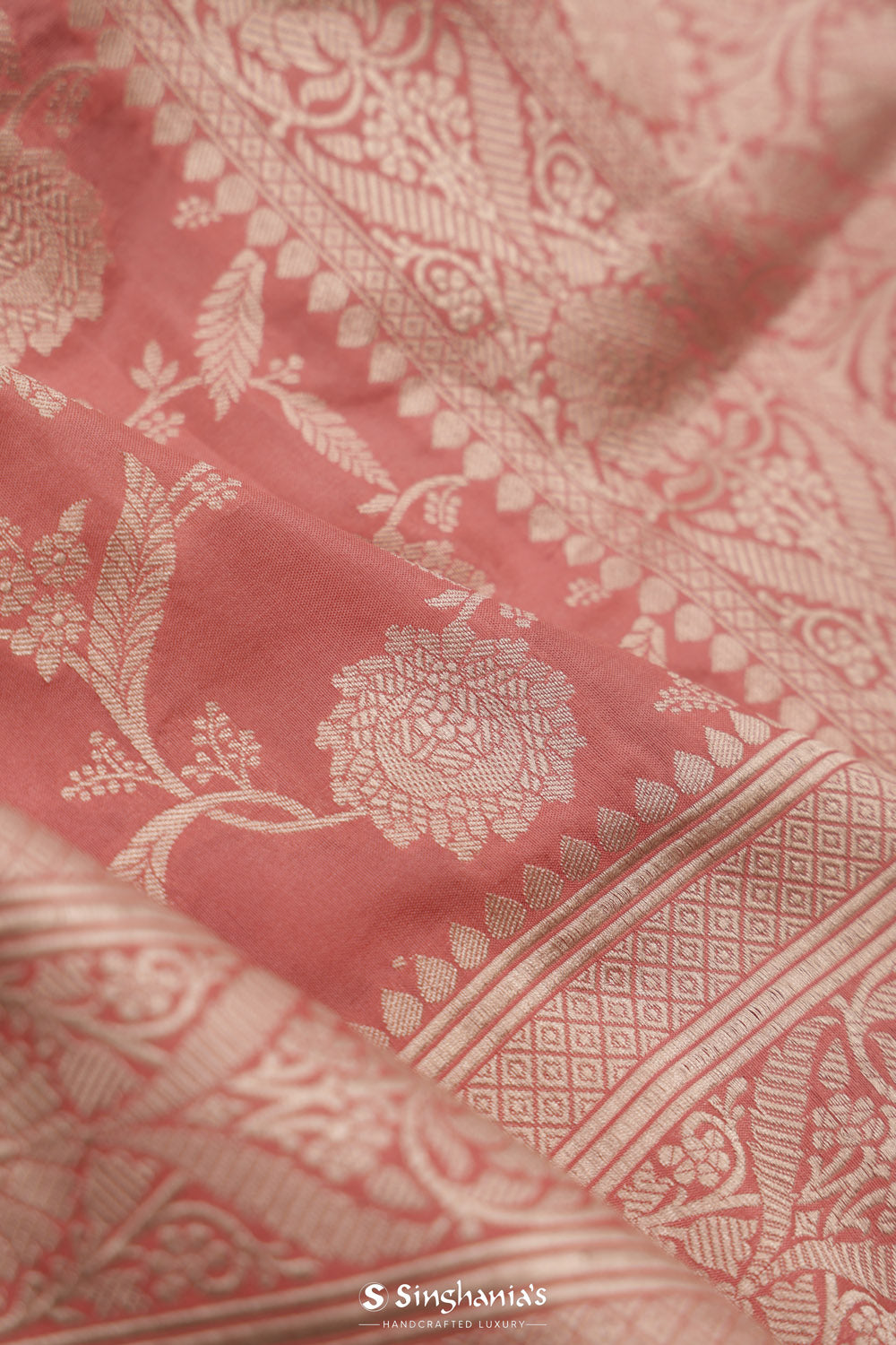 Nadeshiko Pink Banarasi Silk Saree With Floral Jaal