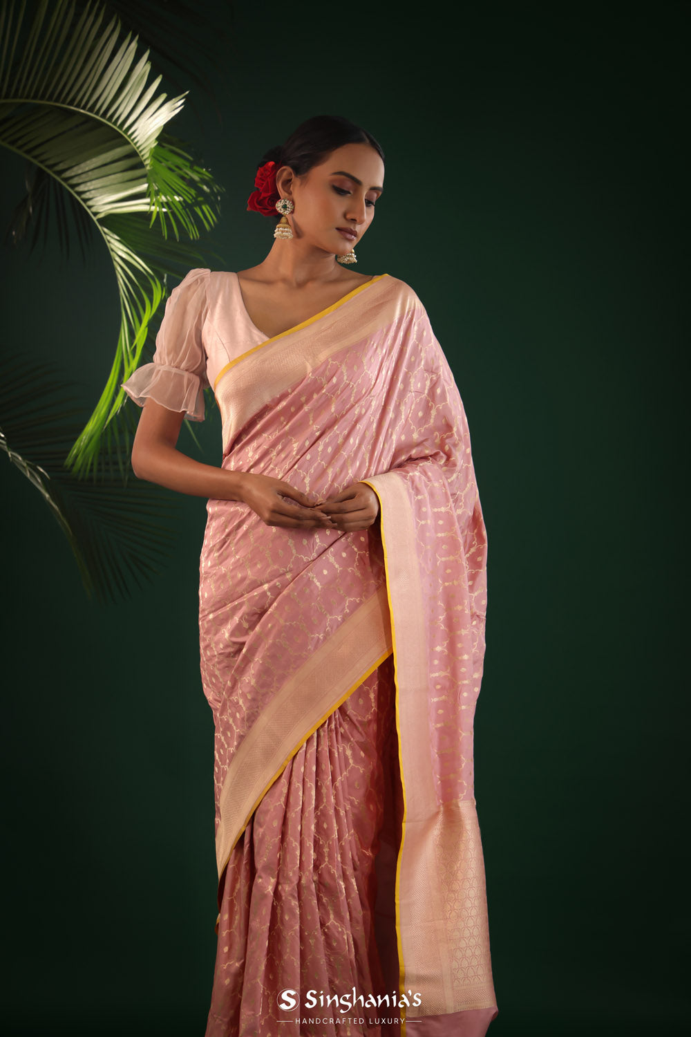 Thistle Purple Banarasi Silk Saree With Gold Zari Weaving