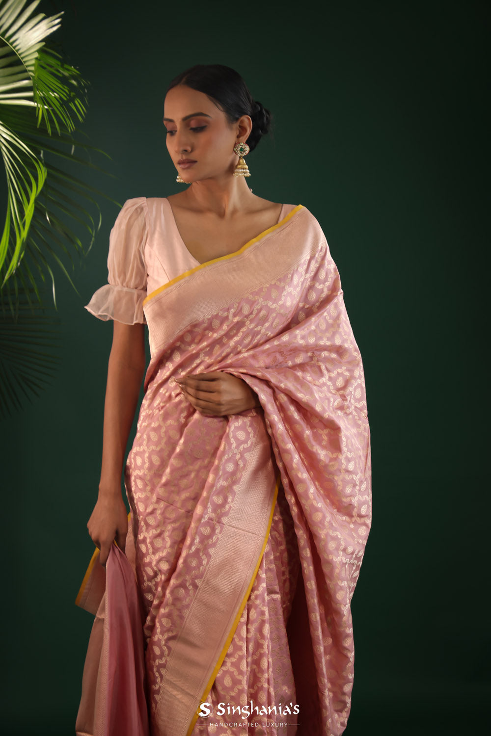 Pale Purple Banarasi Silk Saree With Gold Zari Weaving