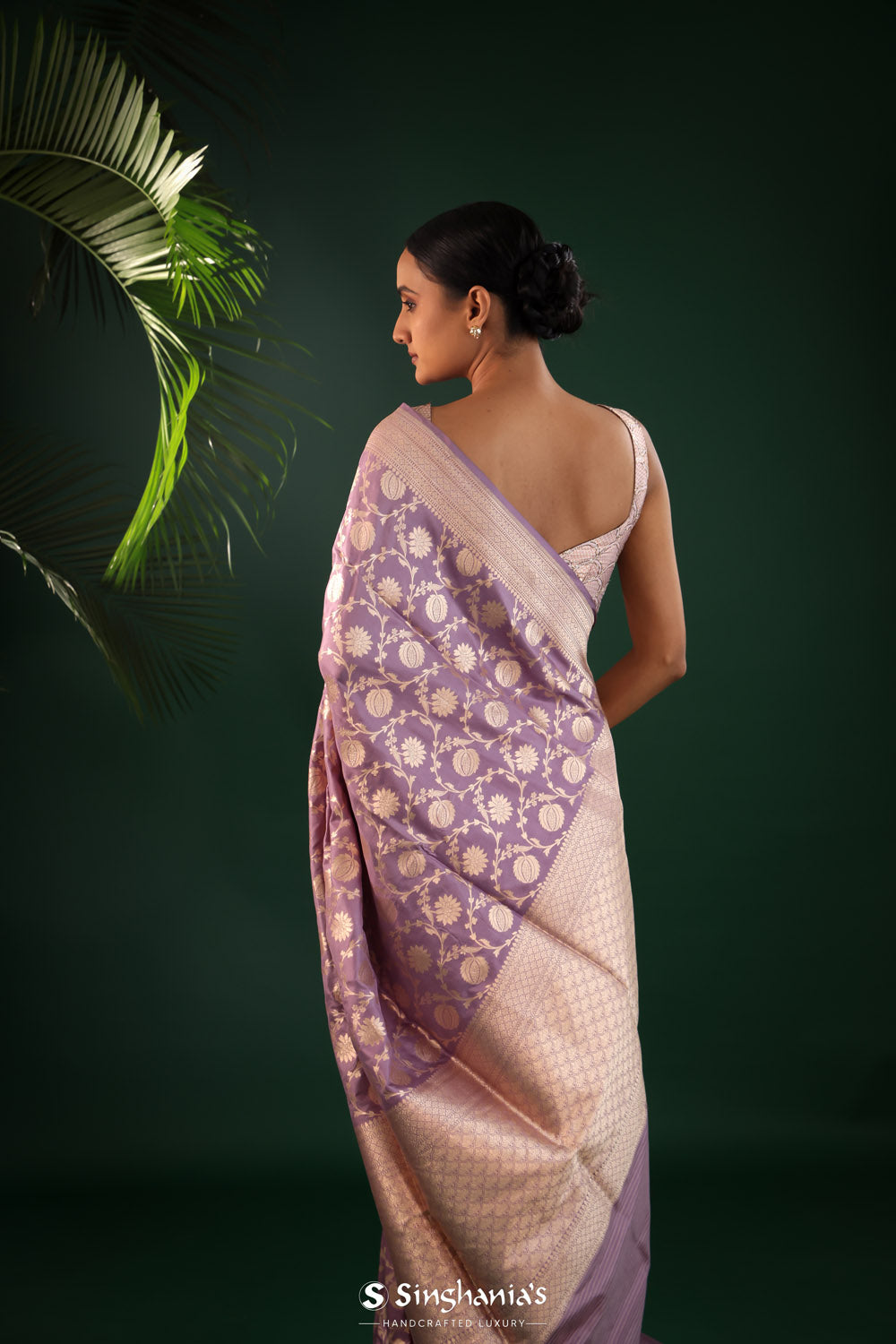 Plum Purple Banarasi Silk Saree With Gold Zari Jaal