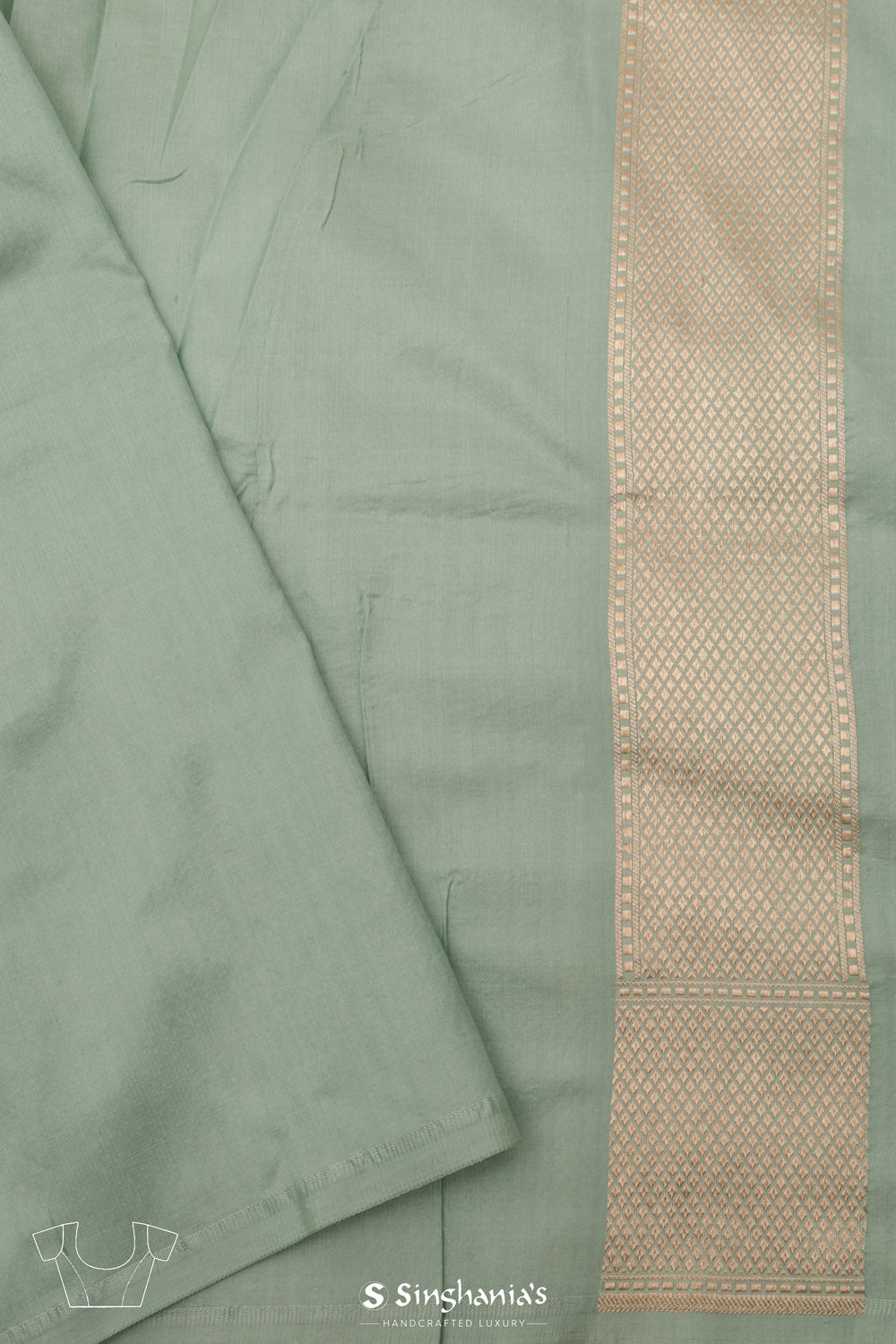 Seafoam Green Banarasi Silk Saree With Zari Butti