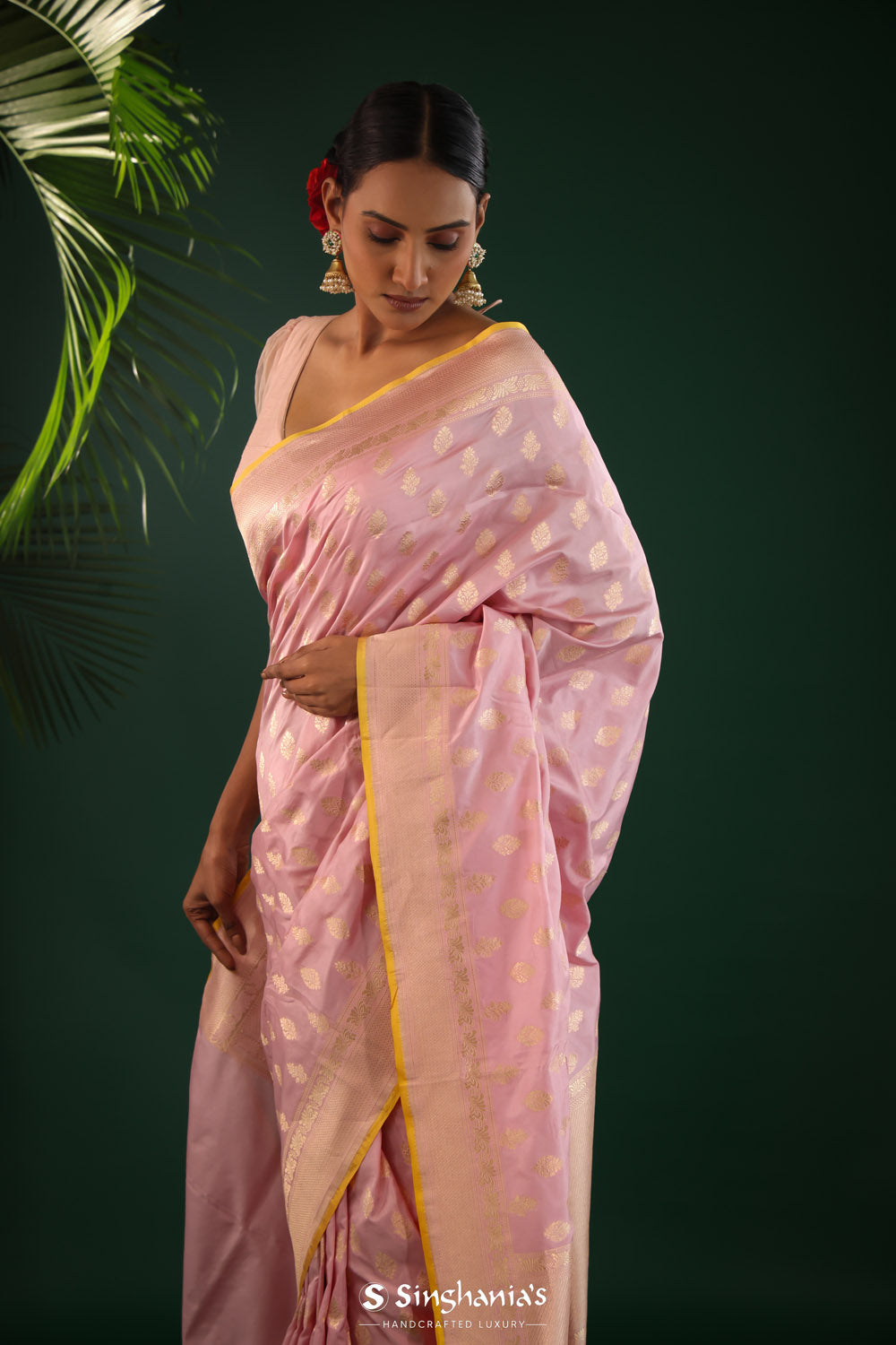 Pastel Pink Banarasi Silk Saree With Zari Butti