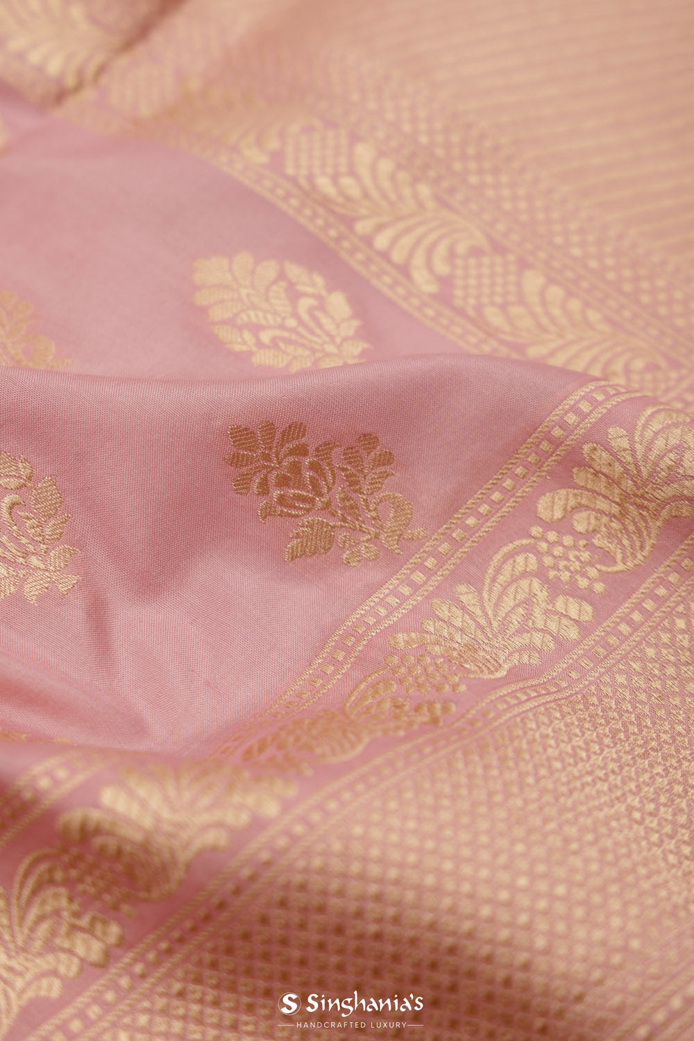 Pastel Pink Banarasi Silk Saree With Zari Butti