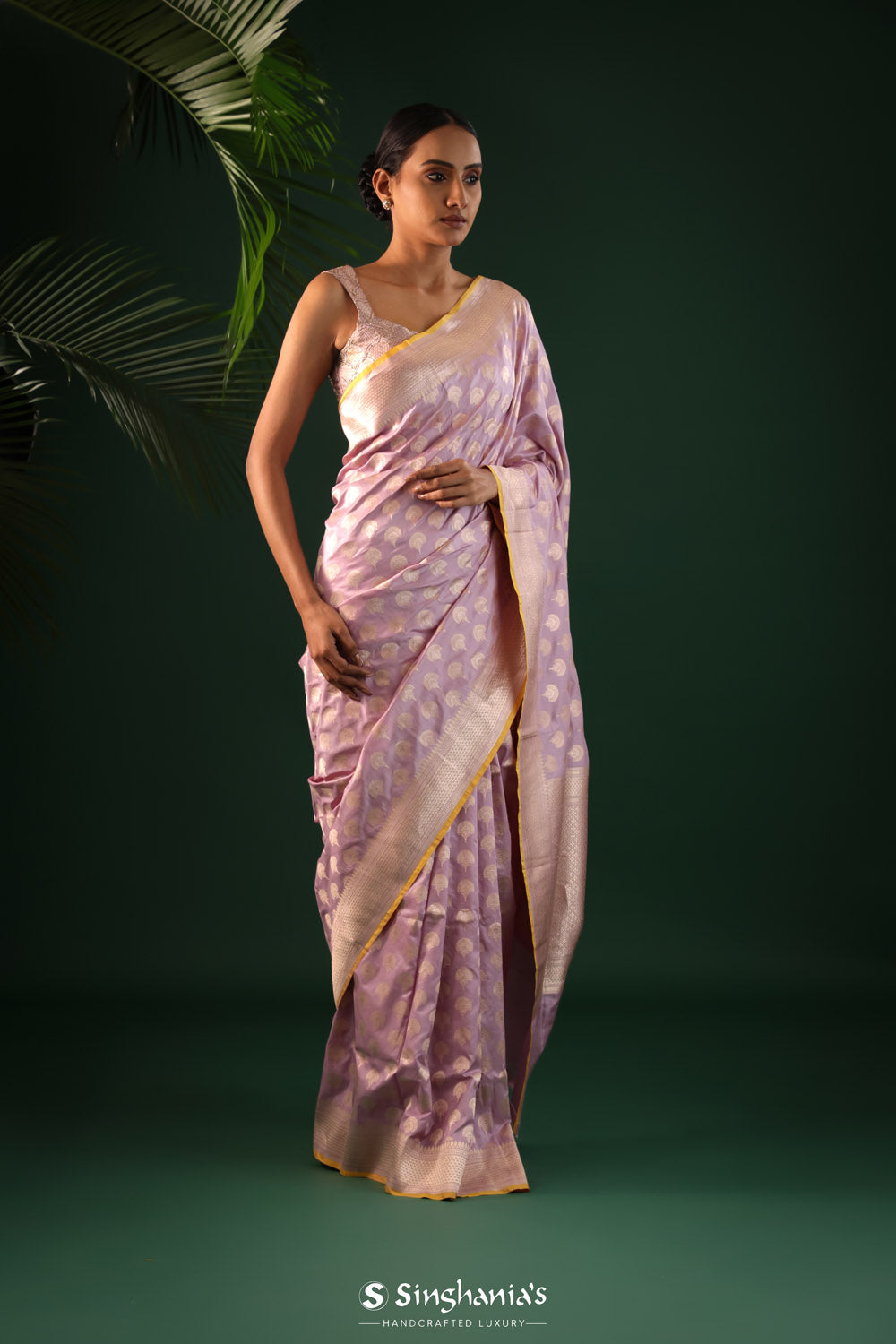 Thistle Purple Banarasi Silk Saree With Zari Butti