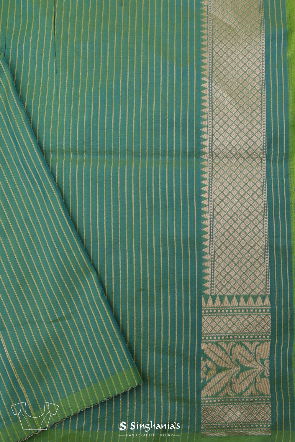 Dual-Shade Green Banarasi Silk Saree With Floral Jaal