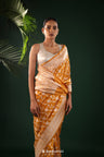 Goldenrod Yellow Banarasi Silk Saree With Floral Weaving