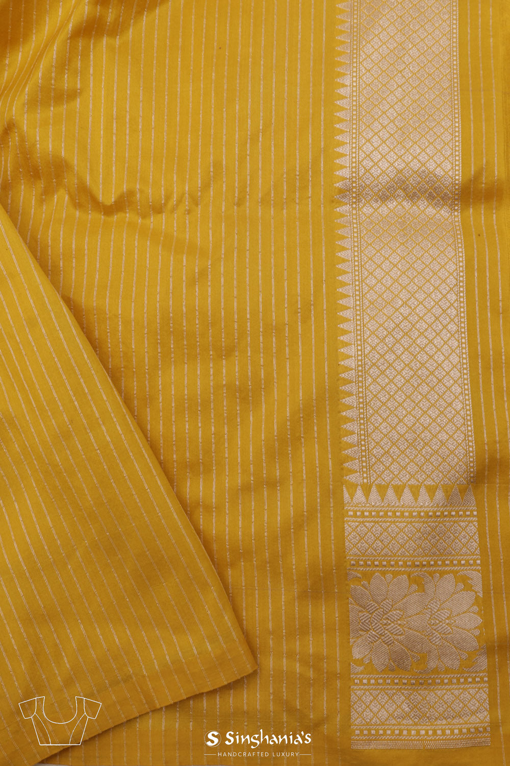 Matte Yellow Banarasi Silk Saree With Gold Zari Floral Jaal