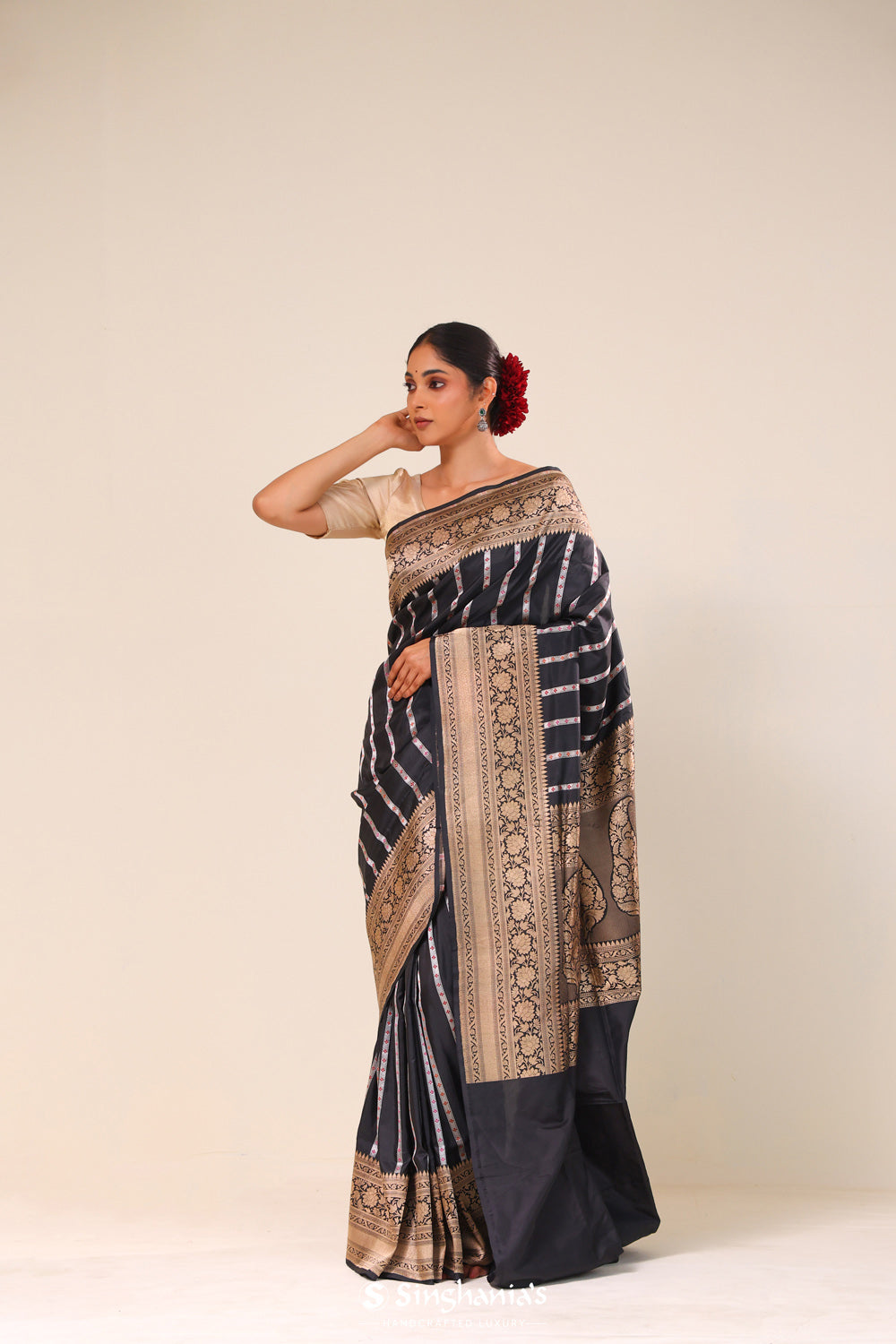 Rich Black Chiniya Banarasi Silk Saree