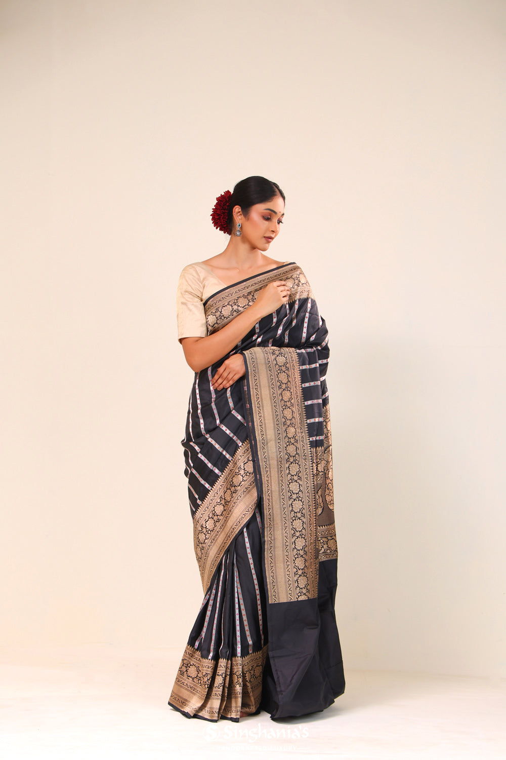 Rich Black Chiniya Banarasi Silk Saree