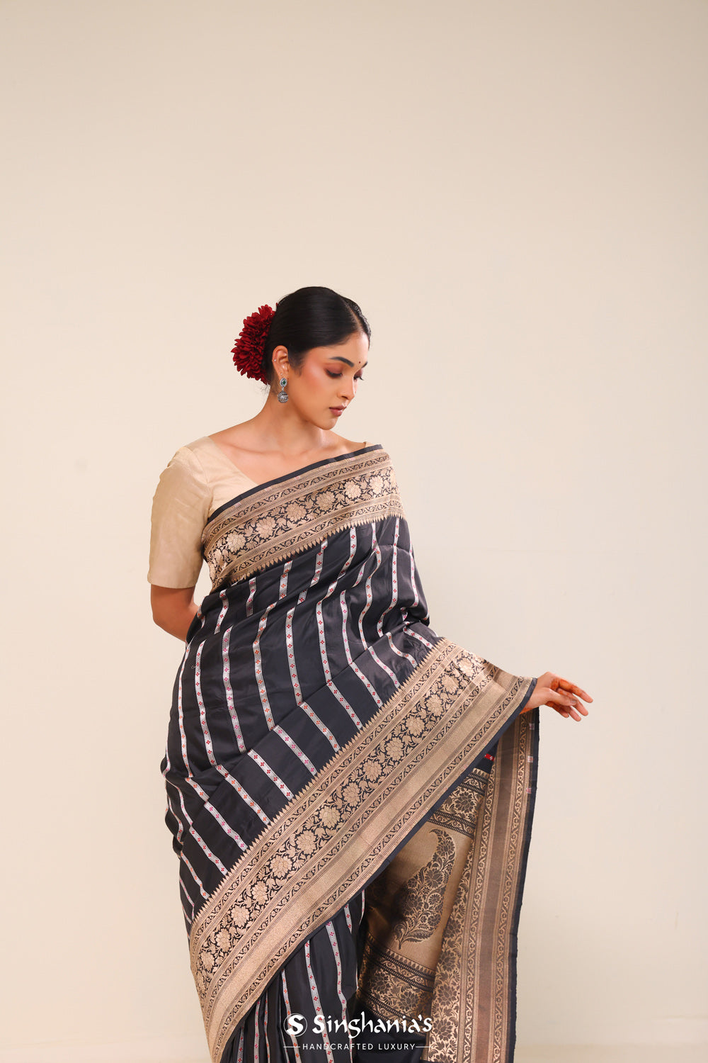 Rich Black Chiniya Banarasi Silk Saree