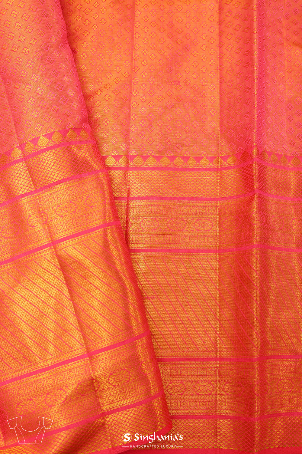 Melon Peach Tissue Kanjivaram Saree With Floral Weaving