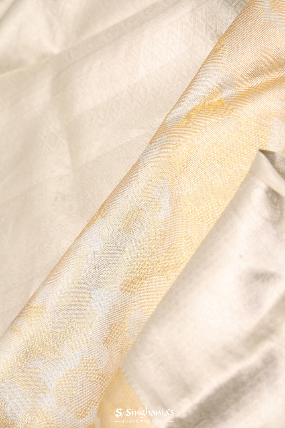 Pale Gold Floral Jaal Kanjivaram Silk Saree