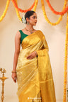 Pastel Gold Tissue Kanjivaram Saree With Floral Butta Weaving