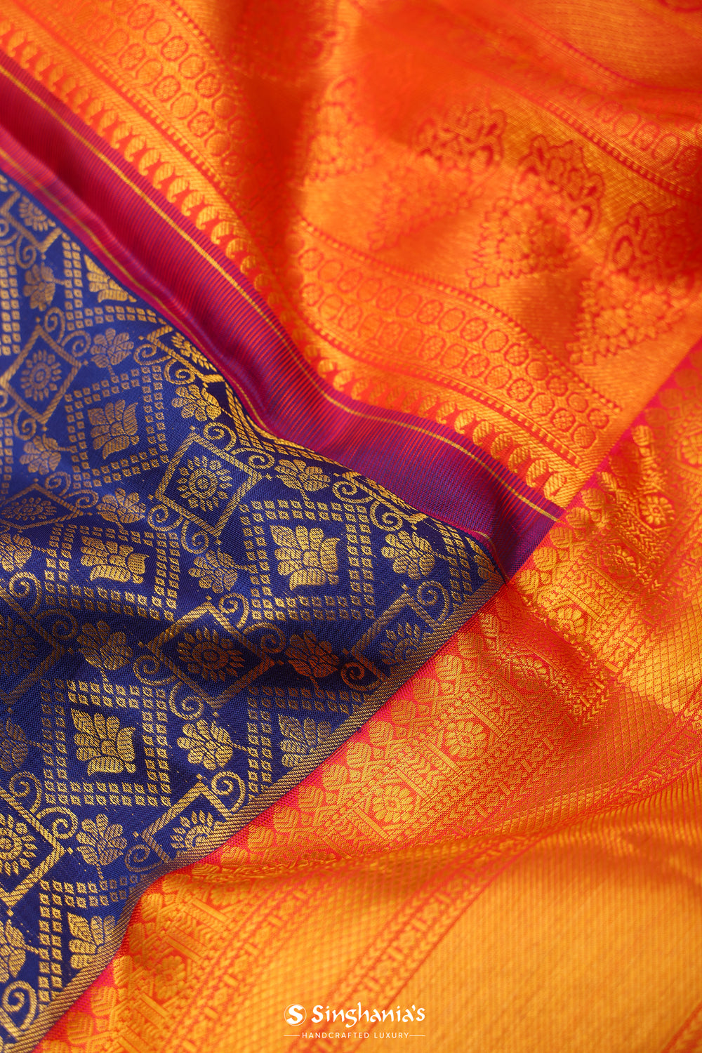 Dark Sapphire Kanjivaram Silk Saree With Floral Weaving