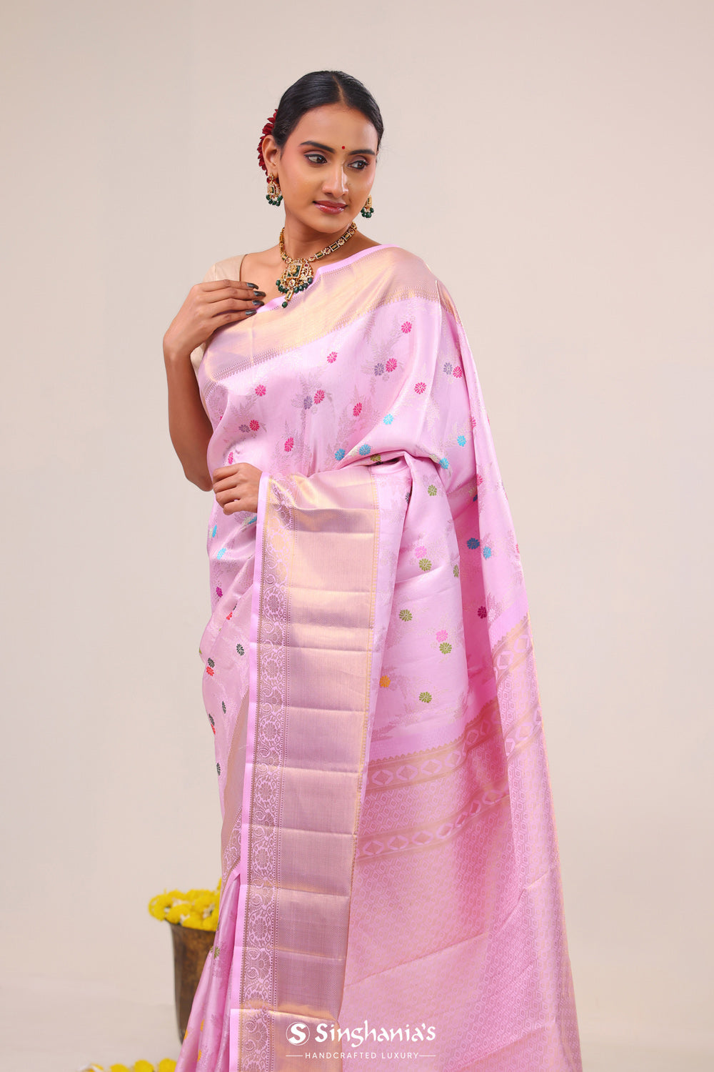 Lavender Pink Heritage Kanjivaram Silk Saree