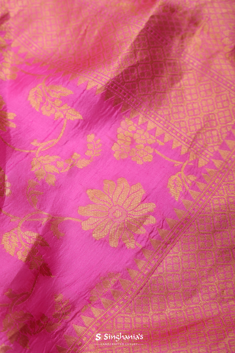 Hot Magenta Banarasi Silk Saree With Floral Jaal