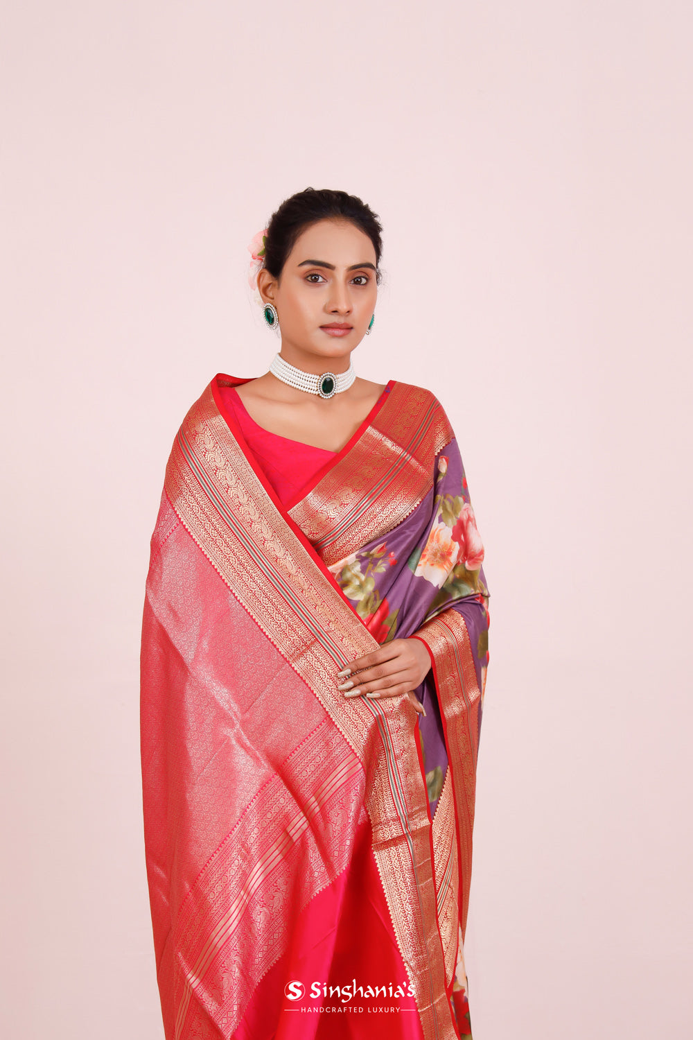 Printed Kanjivaram Silk Saree In Strong Purple