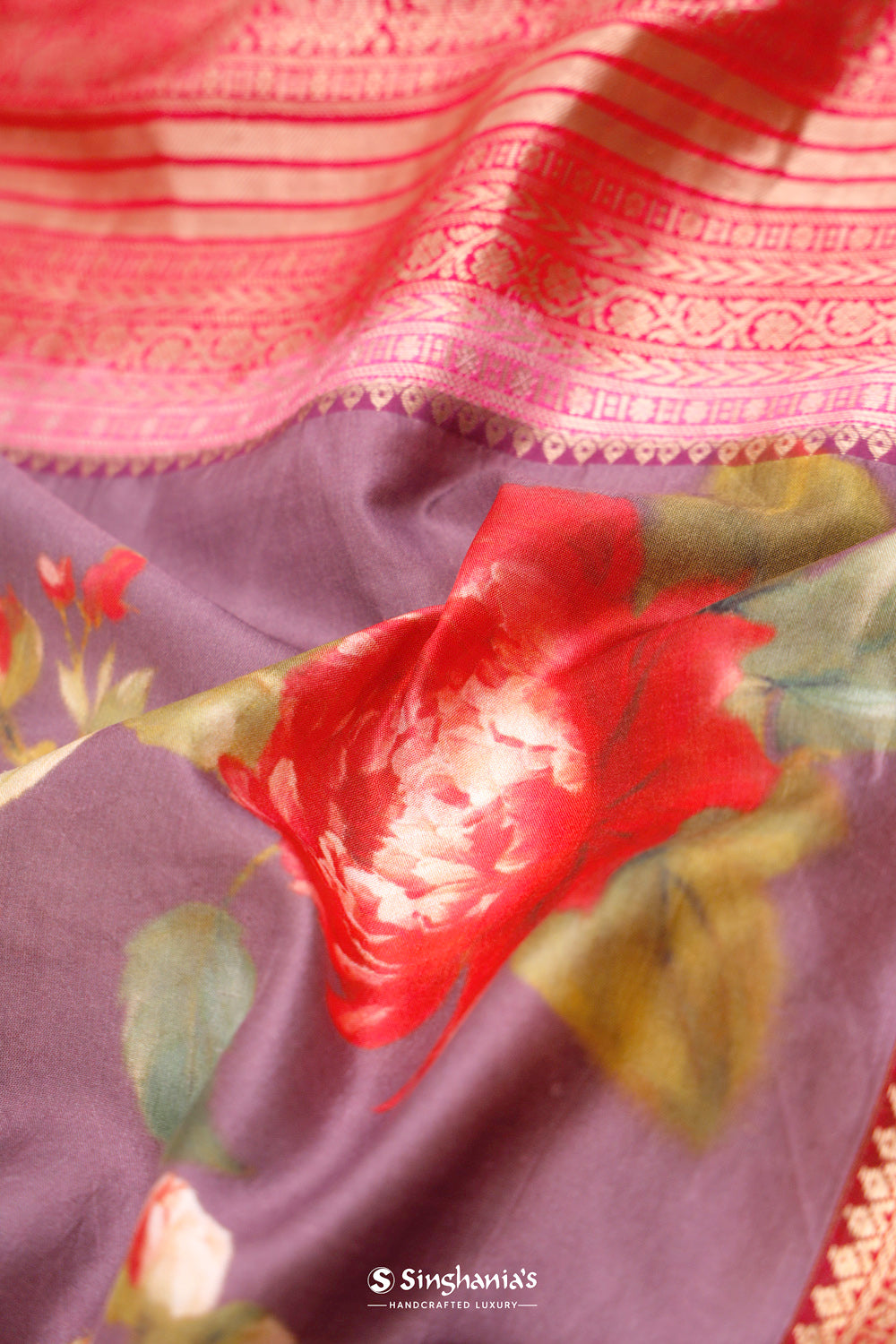 Printed Kanjivaram Silk Saree In Strong Purple