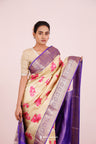 Printed Kanjivaram Silk Saree In Faded Yellow