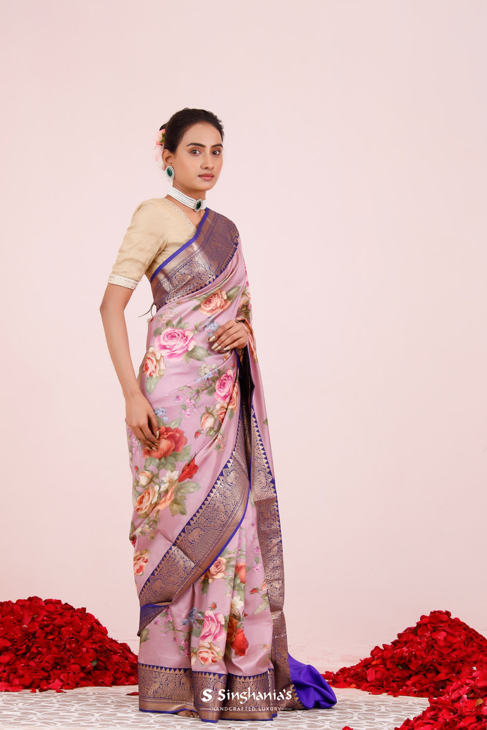 Printed Kanjivaram Silk Saree In Thistle Purple