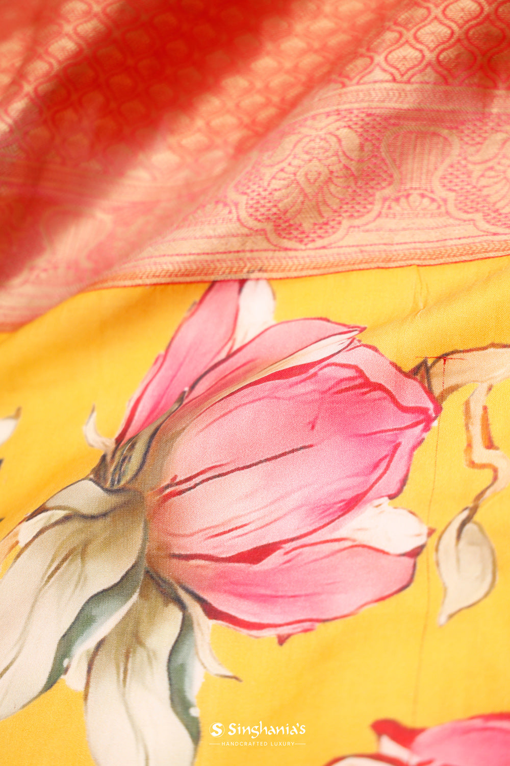 Printed Kanjivaram Silk Saree In Tuscany Yellow