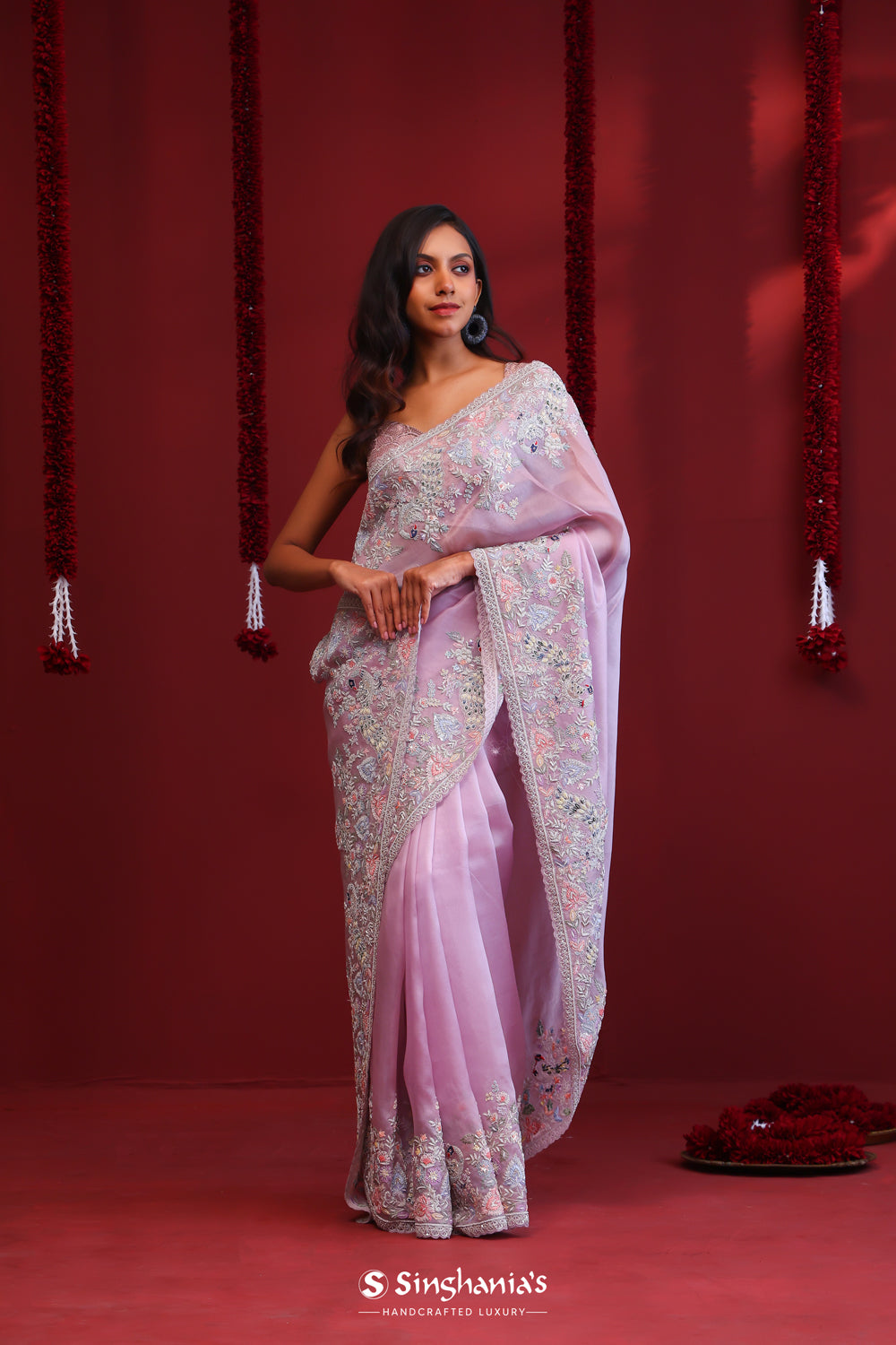 Thistle Purple Handcrafted Organza Saree