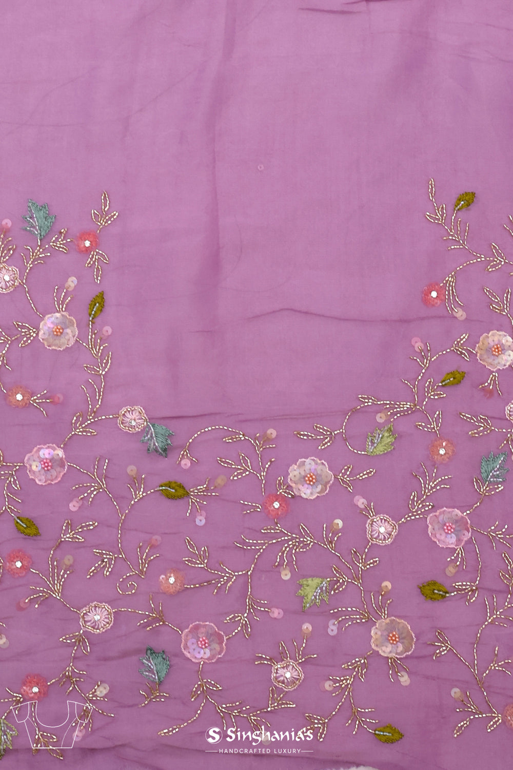 Pearly Purple Crushed Tissue Embroidery Saree