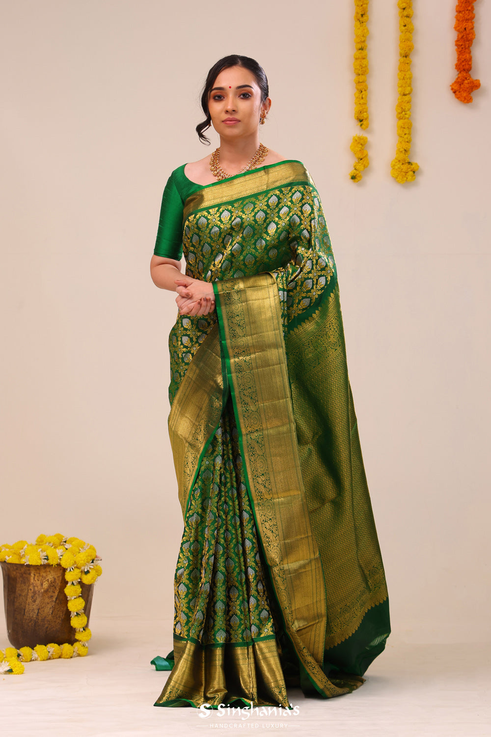 Dark Green Jaal Kanjivaram Silk Saree