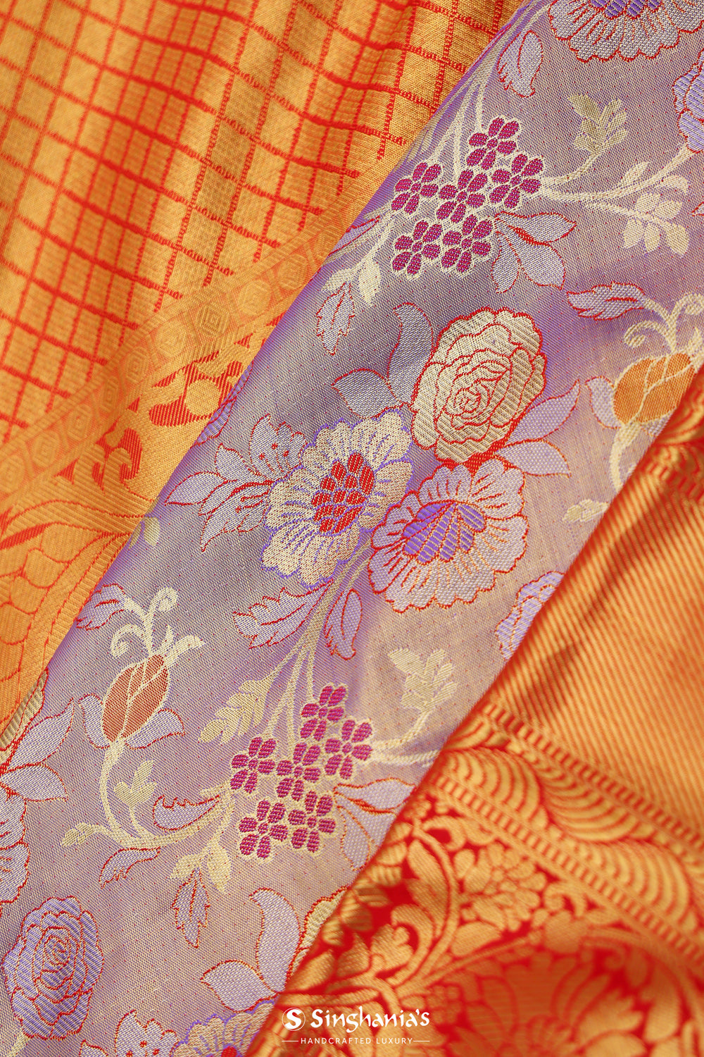 Mauve Gold Kanjivaram Silk Saree With Floral Weave