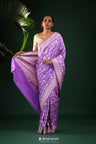 Dark Violet Banarasi Silk Saree With Floral Zari Jaal Weaving