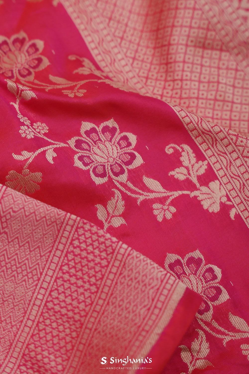 Hot Pink Banarasi Silk Saree With Vibrant Meenakari Jaal